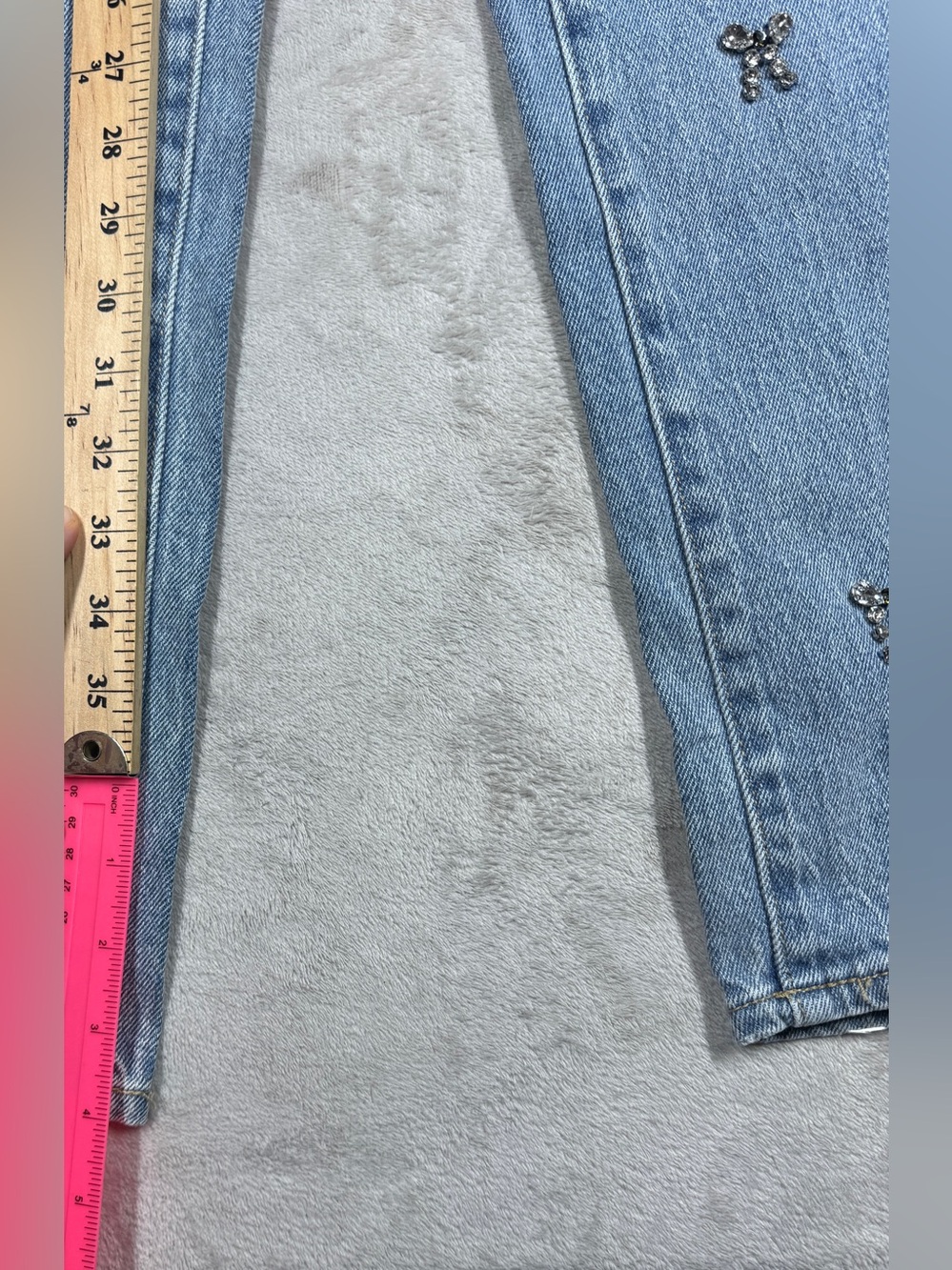 OAT Rhinestone Bows Coquette Wide Leg High Rise Cotton Blend Denim
blue Jeans 25 - Picture 9 of 17